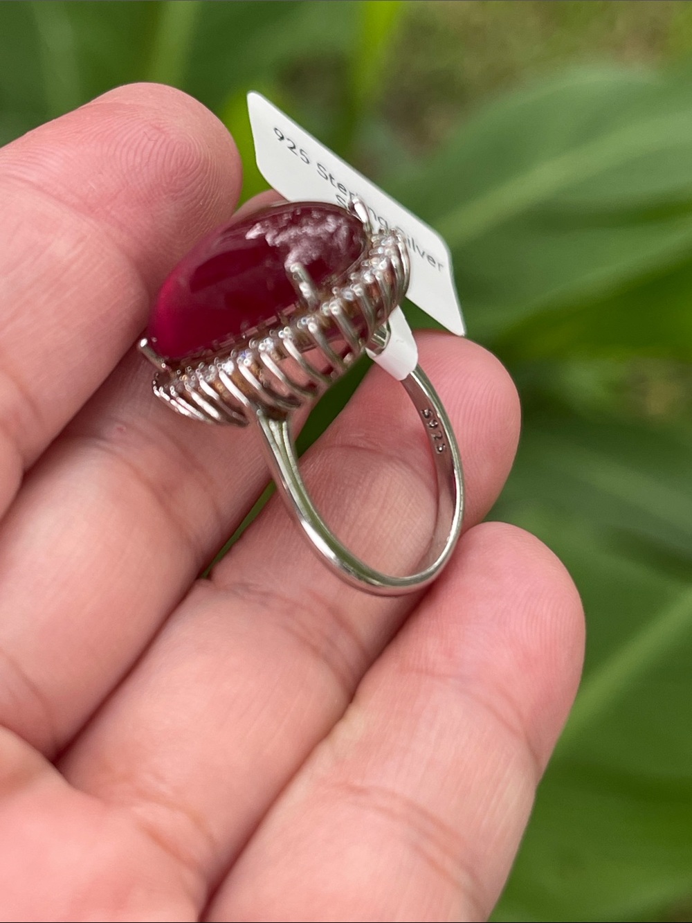 Natural Mozambique Ruby Cabochon Halo Ring in Deep Red - Unbranded 925 silver - Picture 7 of 11